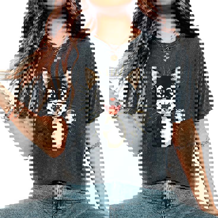 男の子と女の子のための素晴らしい猫のカップ衣装。 レディースオーバーサイズコンフォートTシャツ