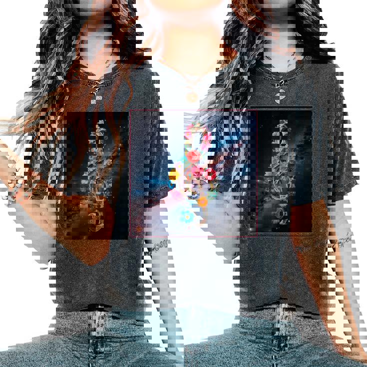 花 高音記号 銀河 宇宙 天の川 レディースオーバーサイズコンフォートTシャツ