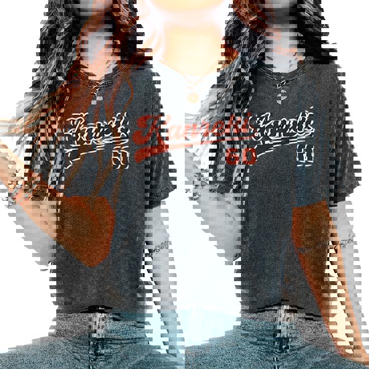 還暦祝い 野球 野球好き 野球ユニフォーム風 Kanreki 文字 父 母 男性 女性 60歳 誕生日 レディースオーバーサイズコンフォートTシャツ