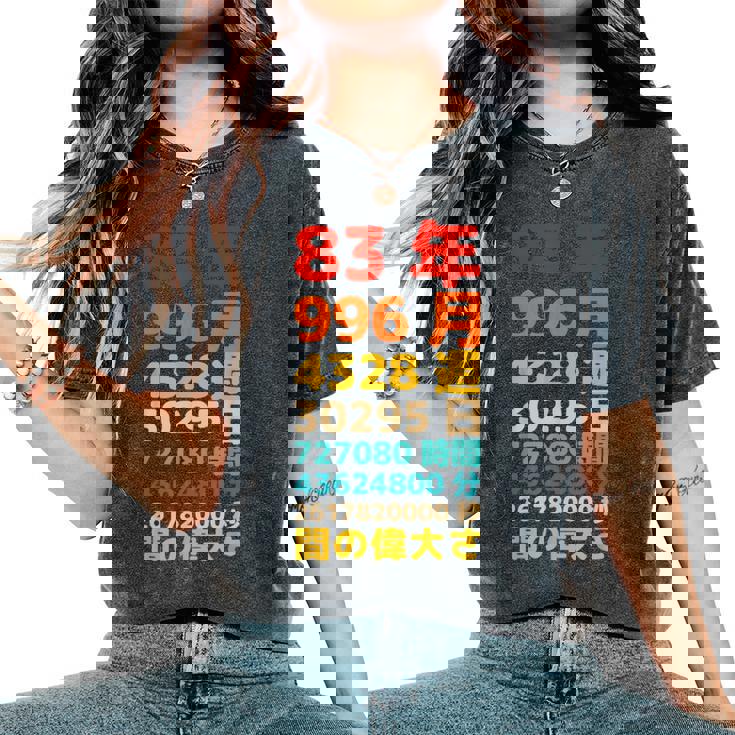 面白い83歳の誕生日の古いメーター 面白い83歳のギフト 女性 男性 面白い電卓 83歳の誕生日のギフト レディースオーバーサイズコンフォートTシャツ