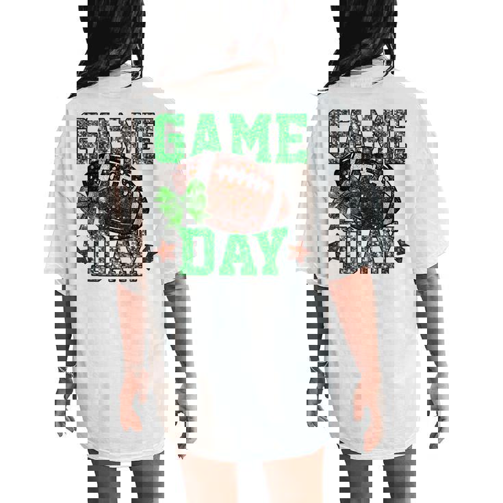 Game Day Touchdown Football Mom Girls Go Cheer Green Women's Oversized Comfort T-Shirt Back Print