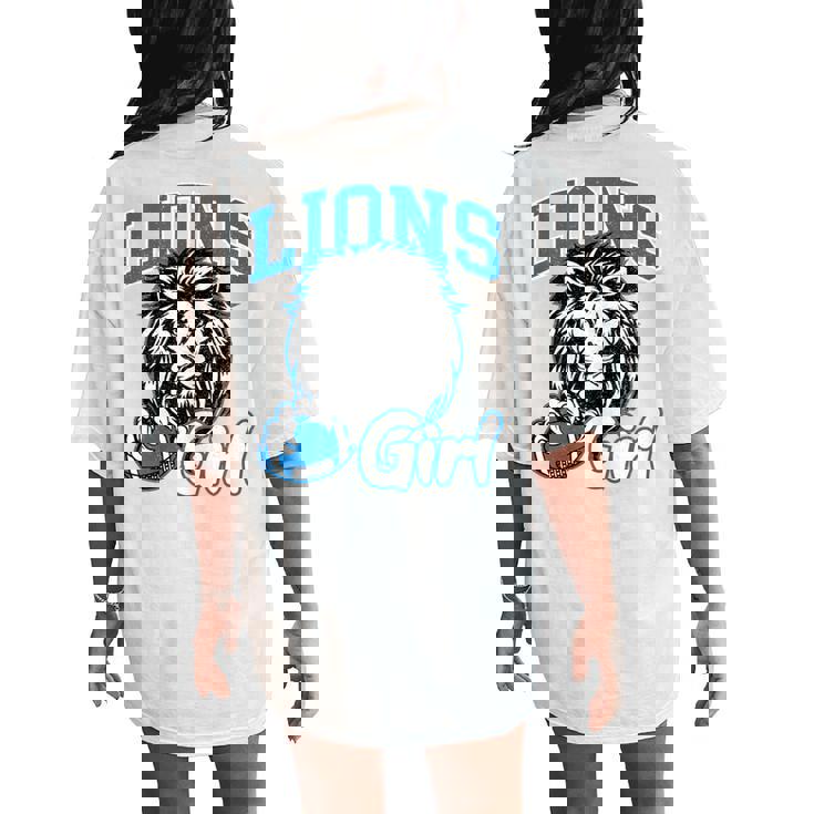 Lions Girl Messy Bun Sports Fan Team Women's Oversized Comfort T-Shirt Back Print