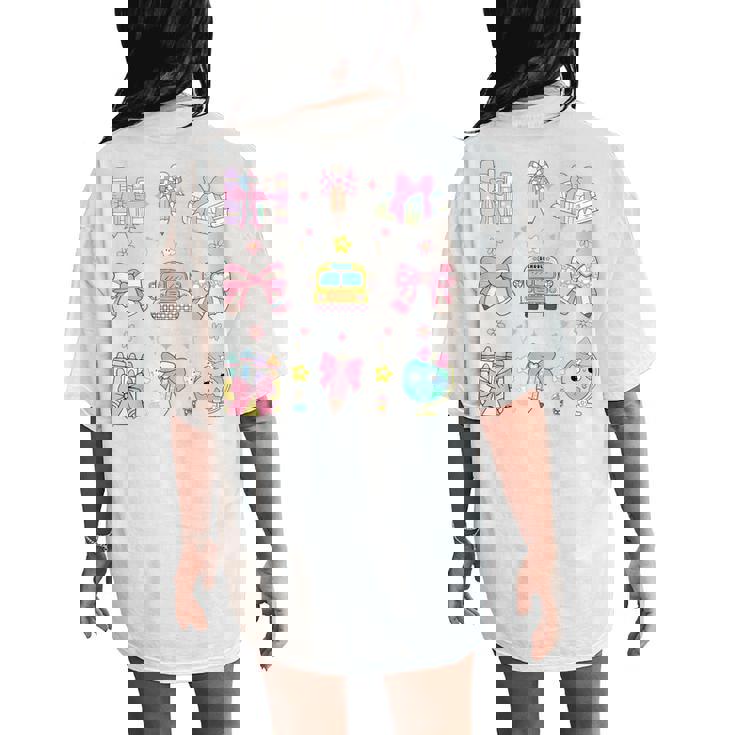 School Pencils And Bows Teacher Bow Coquette Pencil Girls Women's Oversized Comfort T-Shirt Back Print