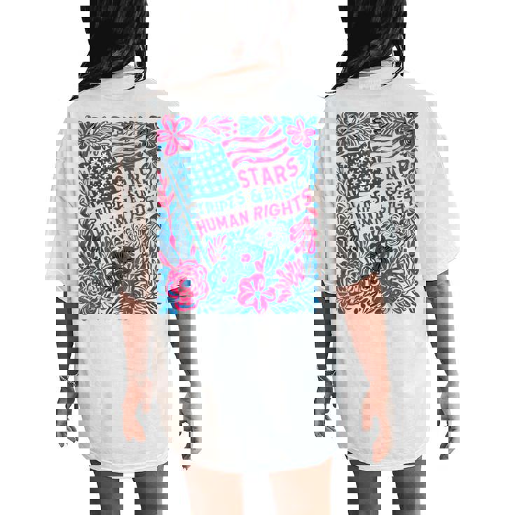 Stars Stripes Human Rights 4Th Of July Floral American Flag Women's Oversized Comfort T-Shirt Back Print