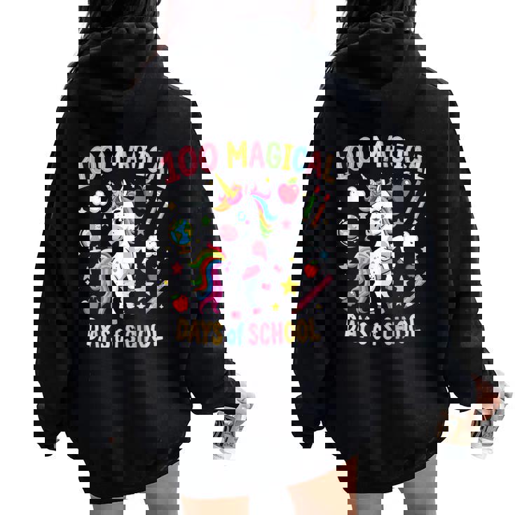 100Th Day Ofchool Unicorn 100 魔法の日々 先生 女の子 レディース オーバーサイズ パーカー バックプリント