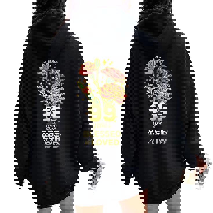 99歳祝福され愛された花 99歳の誕生日お母さんおばあちゃん レディース オーバーサイズ パーカー バックプリント