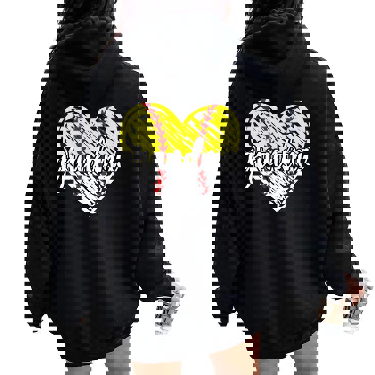 Baseball Softball Grandma Heart Softball Baseball Grandma Women Oversized Hoodie Back Print