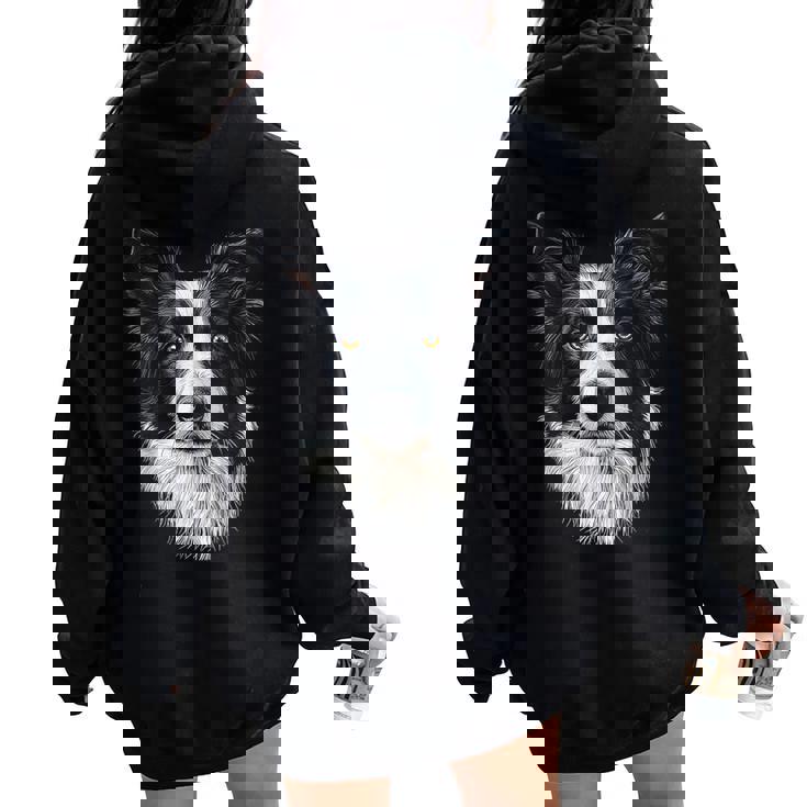 Border Collie Dog Motif Mandala Border Collie Women Oversized Hoodie Back Print