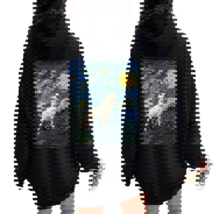 Bull Terrier Howling Moon Noche Estrelladaan Gogh Divertido Cuello Women Oversized Hoodie Back Print