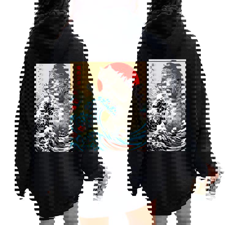 Catzilla Cat 日本アート 面白い猫 ギフト 男性 女性 子供 レディース オーバーサイズ パーカー バックプリント