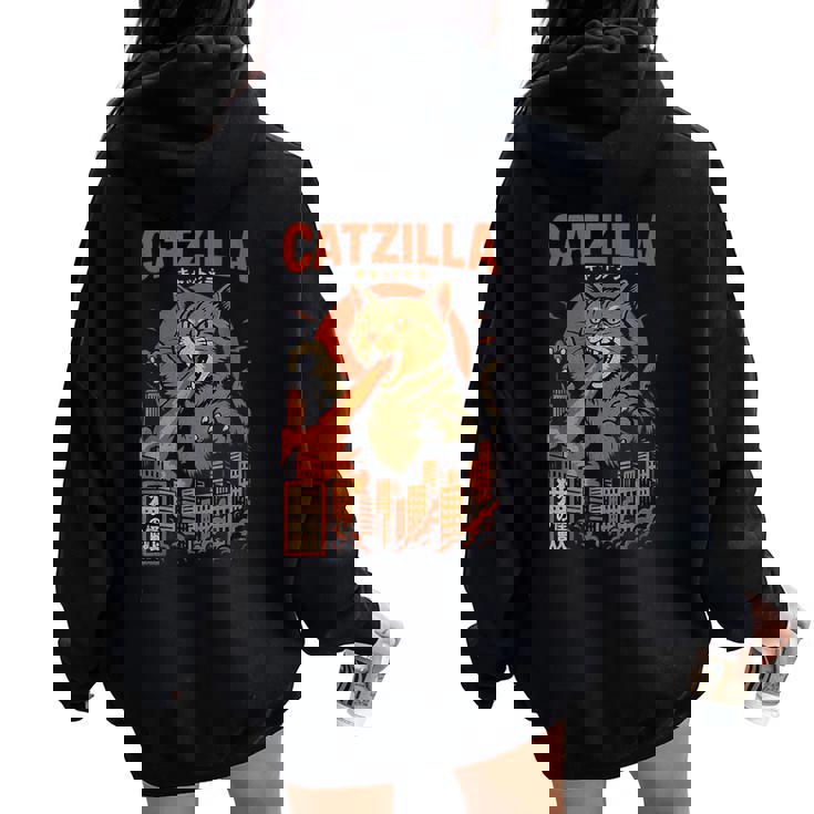 Catzilla Japanese Cat Cat Graphic Women Oversized Hoodie Back Print Catzilla Japanese Cat Cat Graphic Women Oversized Hoodie Back Print