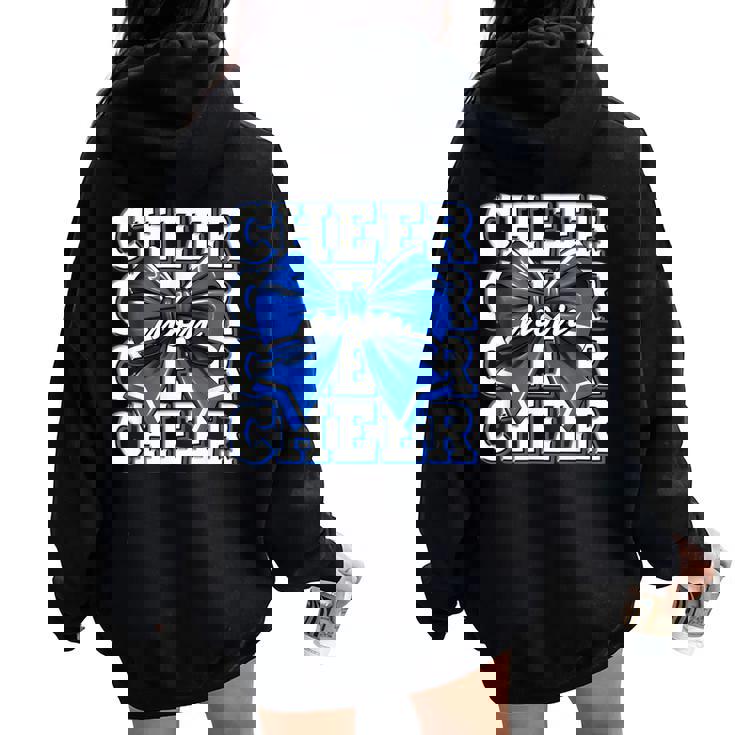 Cheer Mom Blue Bow Cheerleader Competition Game Day Women Oversized Hoodie Back Print