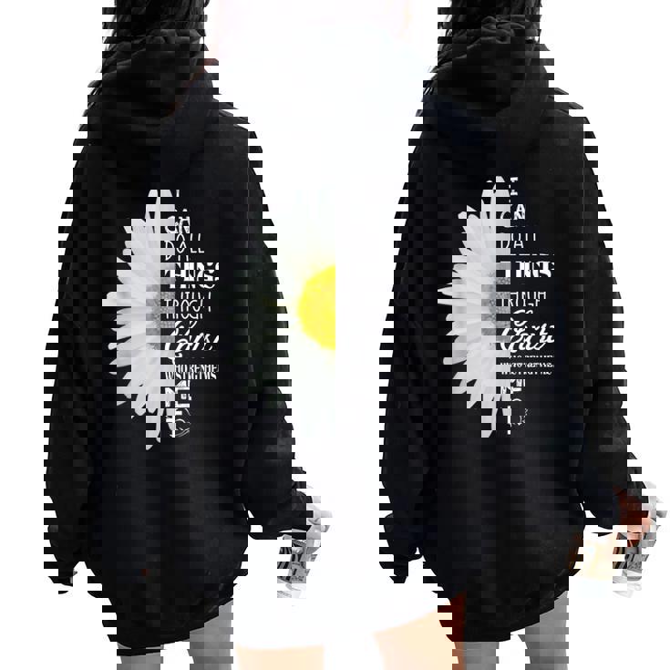 Christian Inspirational Christ Whotrengthens Me レディース オーバーサイズ パーカー バックプリント