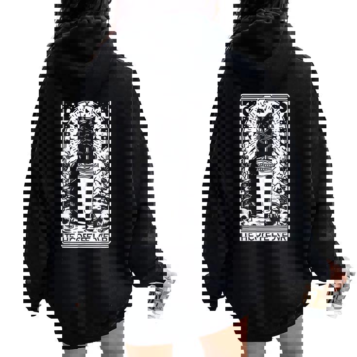 The Coffee Lover Cat ビンテージ ゴシック タロットカード レディース オーバーサイズ パーカー バックプリント