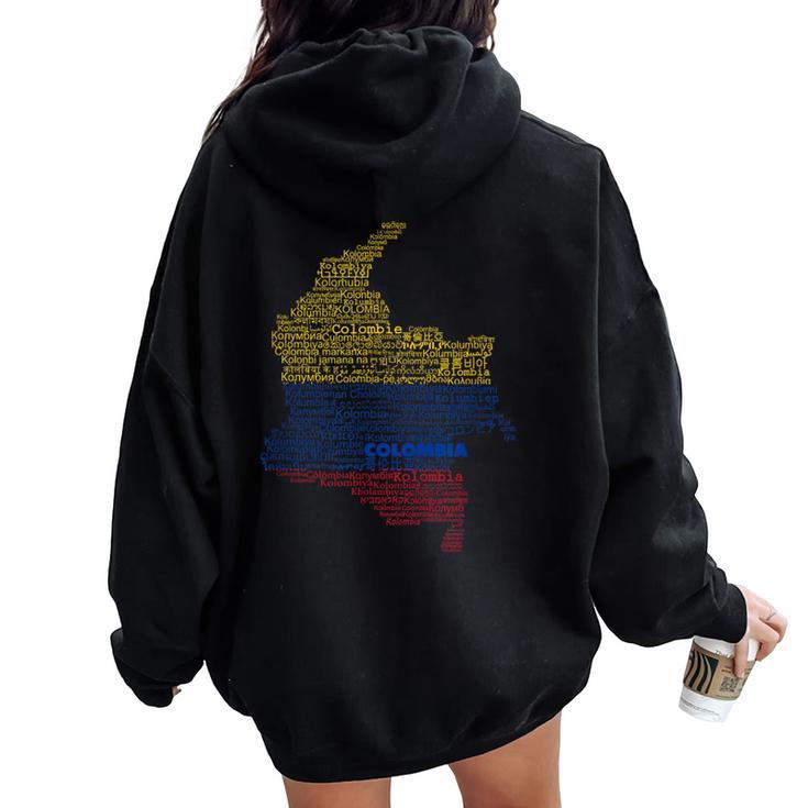 Colombia Mapa Bandera De Colombia Colombia En Idiomas Del Mundo Women Oversized Hoodie Back Print