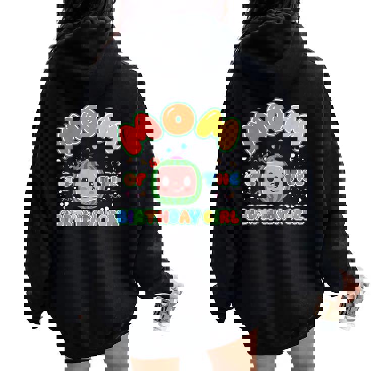 Dad And Mom Of The Birthday Girl Melon Family Matching Women Oversized Hoodie Back Print