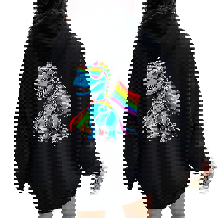 Dinosaur Gay Pride Lgbt Rainbow Flag Women Oversized Hoodie Back Print