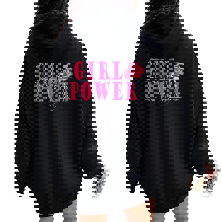 Girl Power Jolie Rose Féminine Égalité Féminine Sweat à capuche oversize pour femme avec imprimé dans le dos