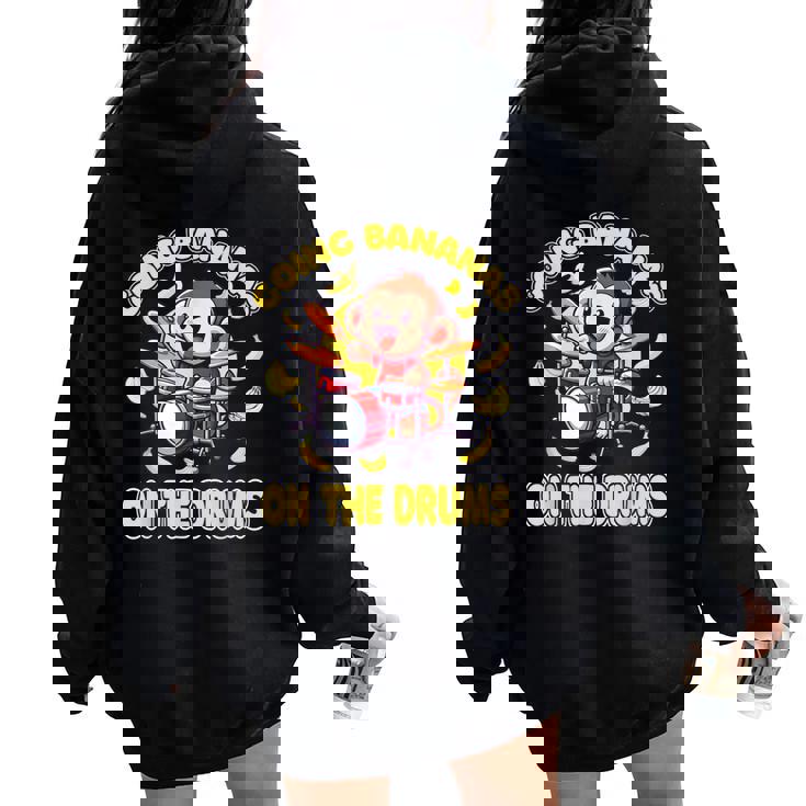 Going Bananas On The Drums 面白いドラム演奏 猿 レディース オーバーサイズ パーカー バックプリント