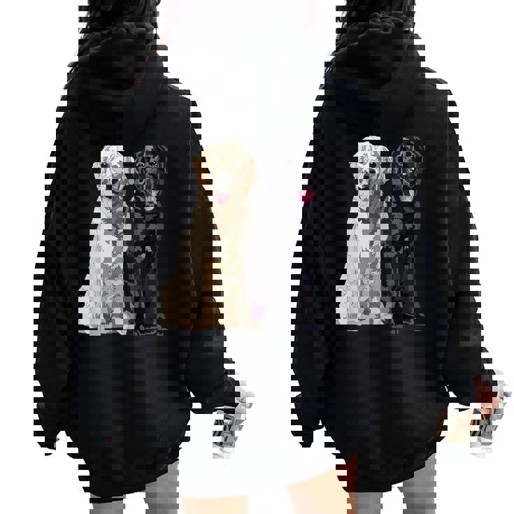 Happy Two Labradors ゴールデンブラック ラボレトリバー Mom Dad レディース オーバーサイズ パーカー バックプリント