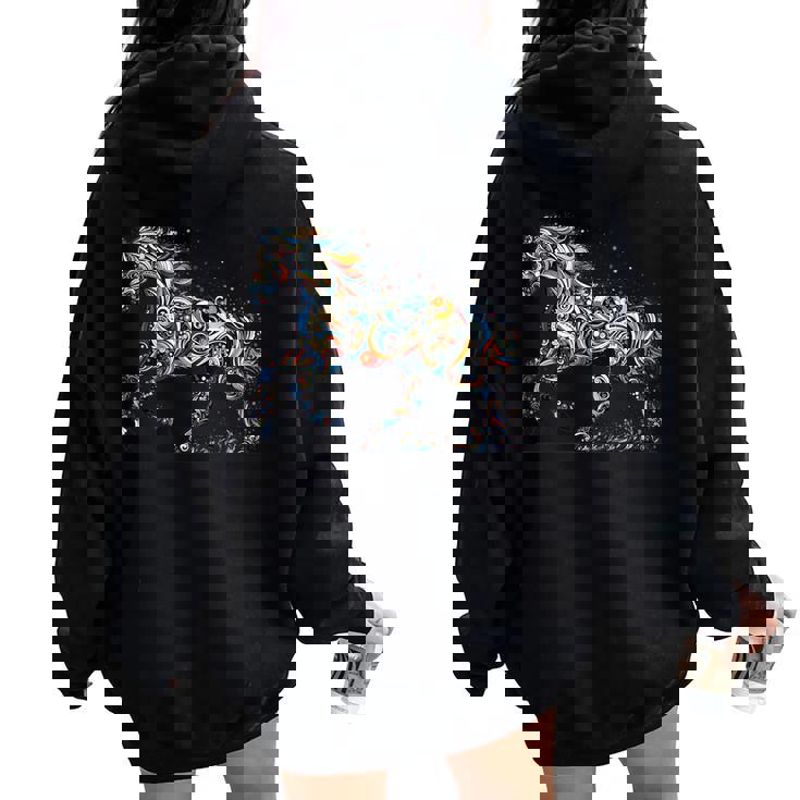 Horse Lover Majestic Horse 馬のグラフィック デザイン レディース オーバーサイズ パーカー バックプリント