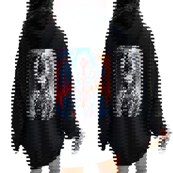 Hot Girl On 男性用 ハーフエンジェル&ハーフデーモンガール レディース オーバーサイズ パーカー バックプリント