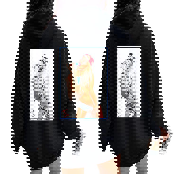 Hot Girl On 男性用 Ice Pop Pinup 2 レディース オーバーサイズ パーカー バックプリント