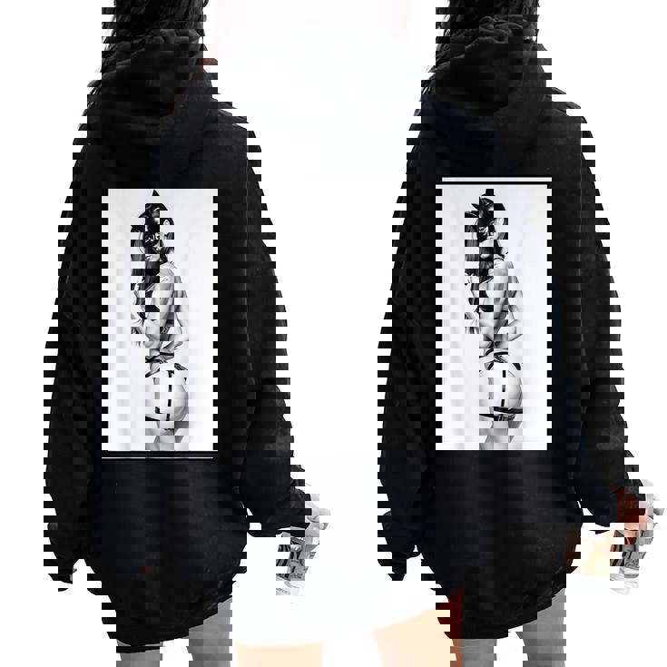 Hot Girl On 男性用 セクシー バッド キティ ピンナップガール B&W レディース オーバーサイズ パーカー バックプリント