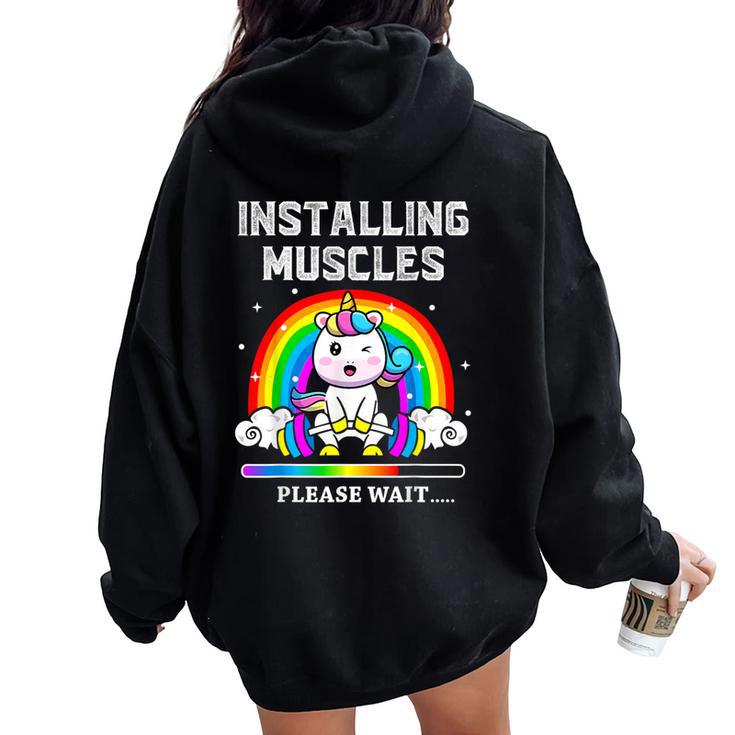 Instalación Del Entrenamiento De Levantamiento De Pesas Muscles Unicorn Rainbow Women Oversized Hoodie Back Print