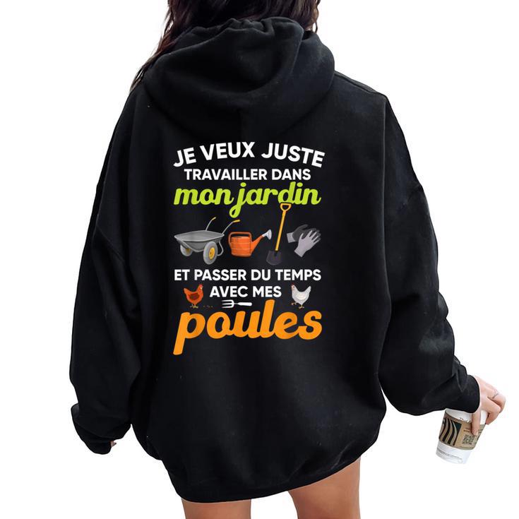 Jardin Et Poules Humour Cadeau Homme Jardin Retraite Sweat à capuche oversize pour femme avec imprimé dans le dos