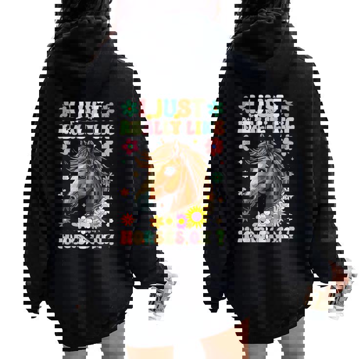 Just Really Like Horses グルーヴィーな乗馬 乗馬 レディース オーバーサイズ パーカー バックプリント