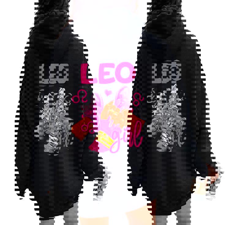 Leo Girl Birthday Sneakers Zodiac Sign Bday Girl Women Oversized Hoodie Back Print