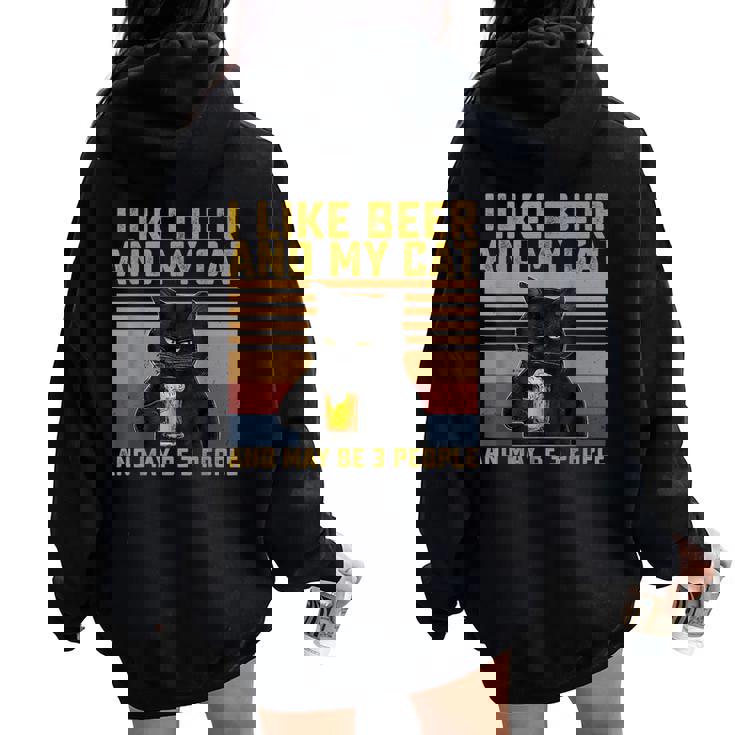 I Like Beer My Cat And Maybe 3人 猫好き ギフト レディース オーバーサイズ パーカー バックプリント