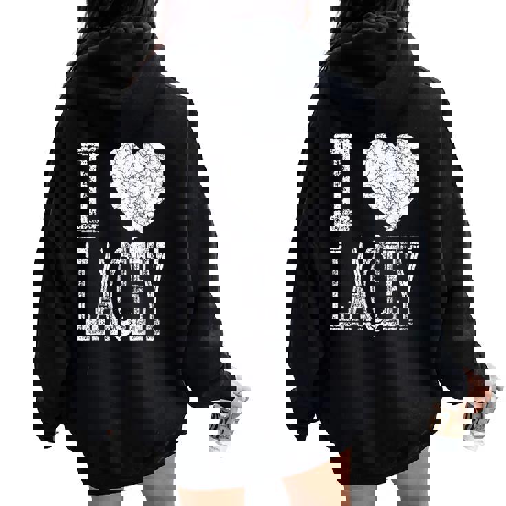 I Love Lacey バレンタイン ガールフレンド 女の子 娘 ハート 妻 レディース オーバーサイズ パーカー バックプリント