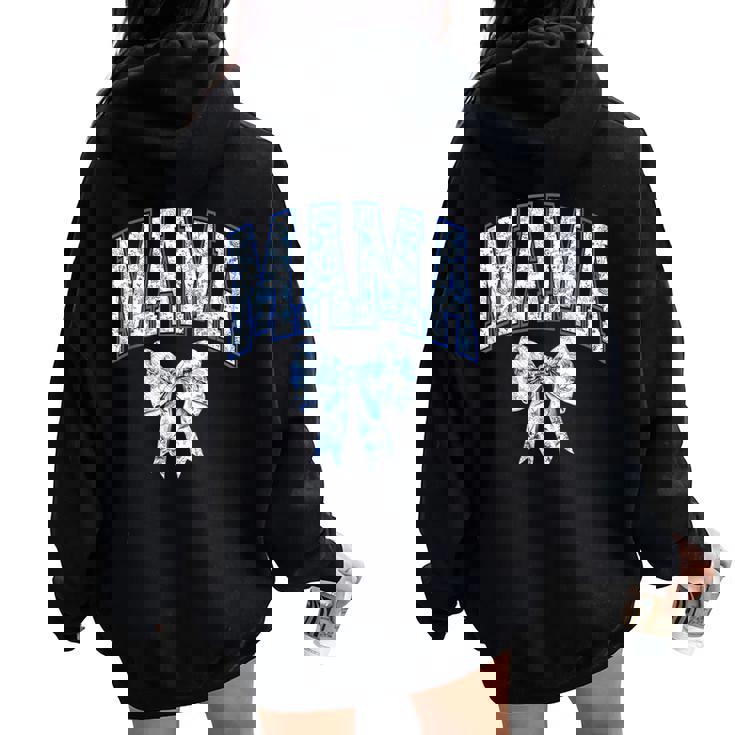 Mama Coquette Toile Blue Bow Floral Family Matching Women Oversized Hoodie Back Print