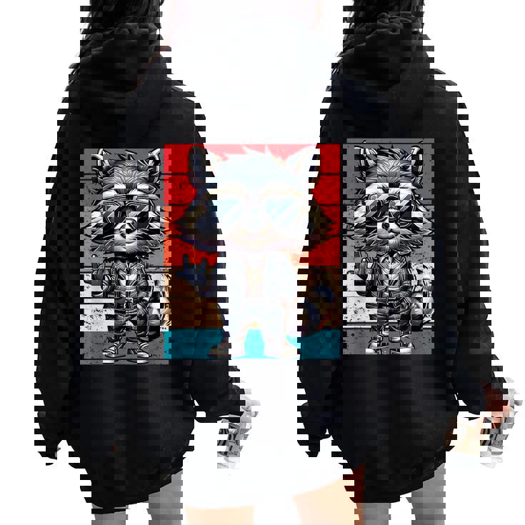 Mapache Retro Rock Música Hombres Niños Es Divertido Mapacheintage Women Oversized Hoodie Back Print