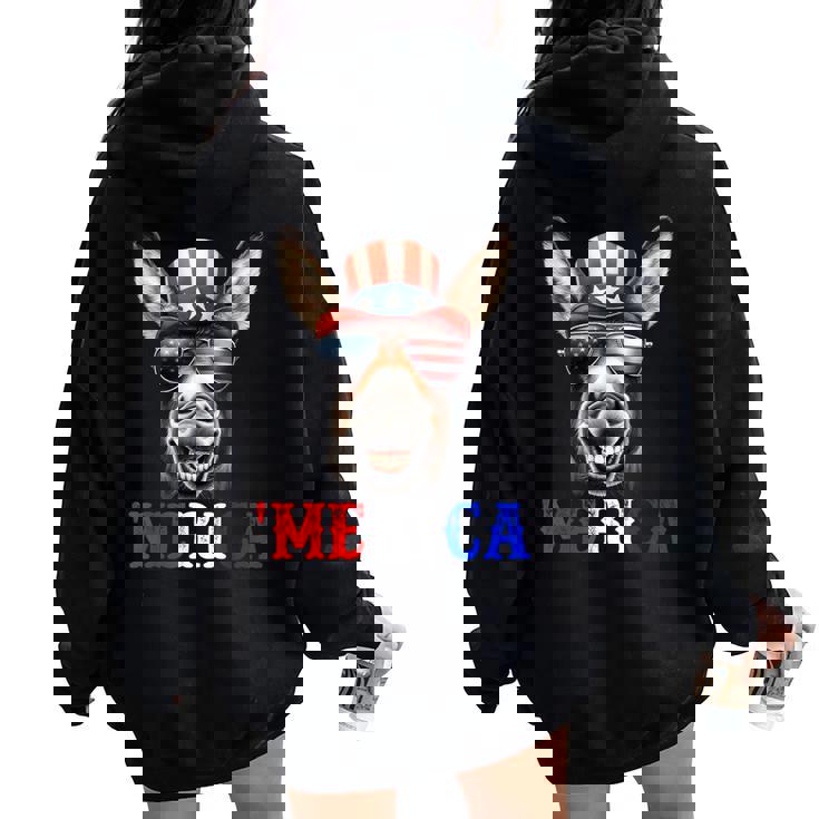 Merica Mule Donkey Patriotic 4Th Of July 面白い キッズ メンズ レディース レディース オーバーサイズ パーカー バックプリント