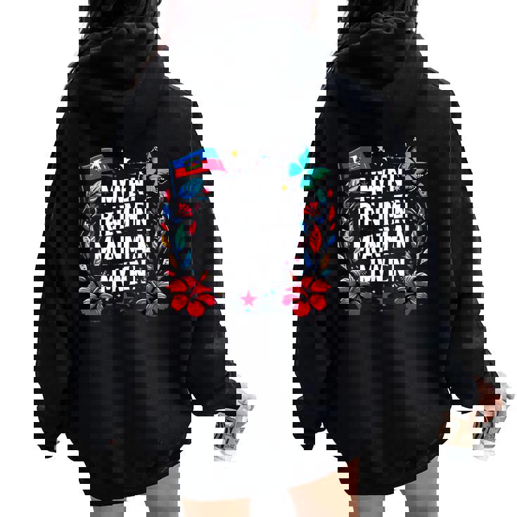 Mwen Renmen Manman Mwen ハイチ国旗 I Love My Mother レディース オーバーサイズ パーカー バックプリント