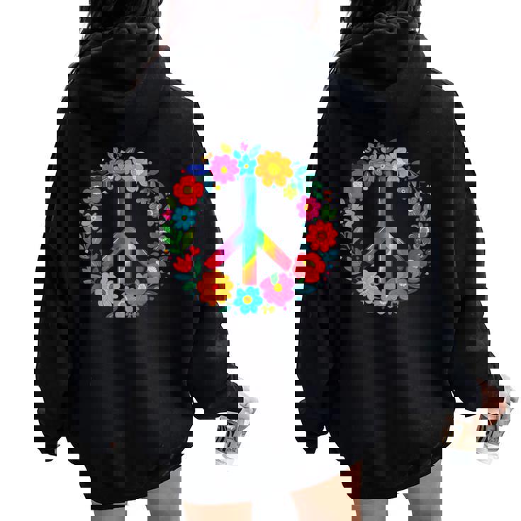 Peace Love Flower Power レトロ ヒッピー コスチューム タイダイ 60年代 70年代 レディース オーバーサイズ パーカー バックプリント