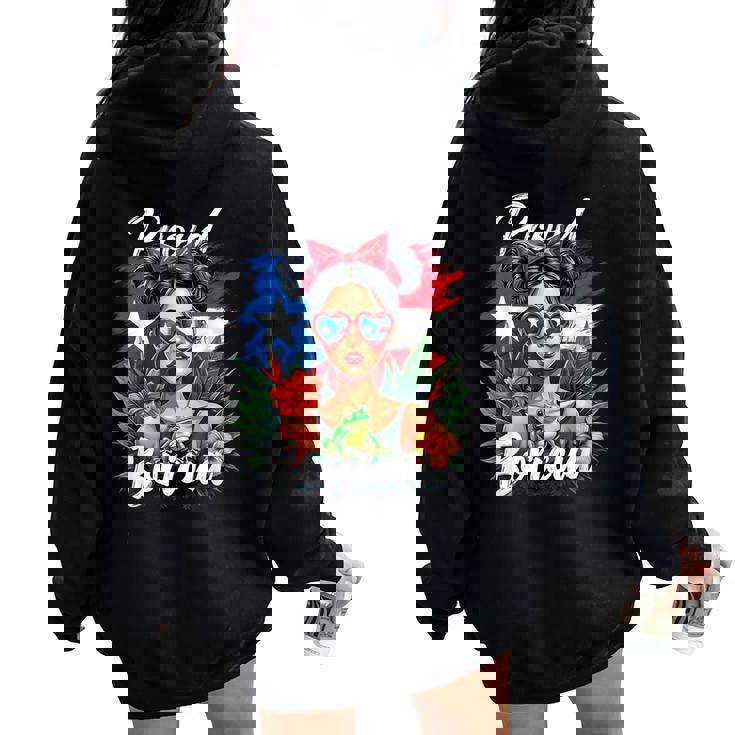 Puerto Rican Girls Boricua Puerto Rico Heritage Messy Bun Women Oversized Hoodie Back Print