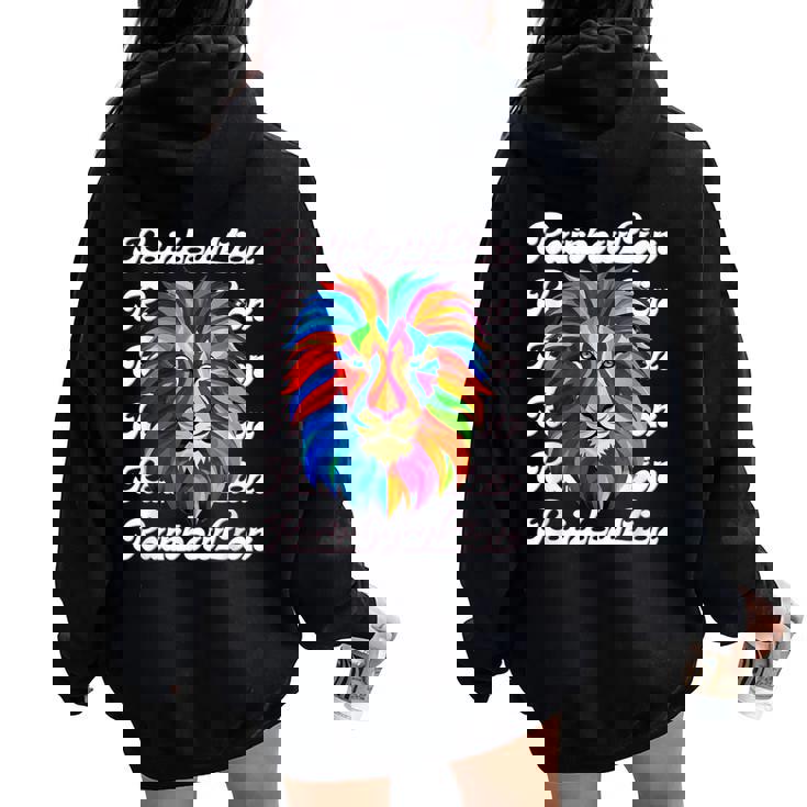 Rainbow Lion かっこいい おしゃれ ロゴ レディース オーバーサイズ パーカー バックプリント