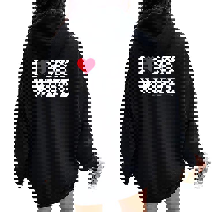 Red Heart I Love My Wife レディース オーバーサイズ パーカー バックプリント