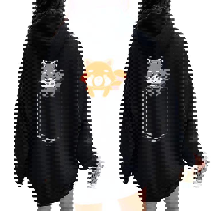 Red Panda In A Bag Cute Love レッドパンダバッグ レディース オーバーサイズ パーカー バックプリント