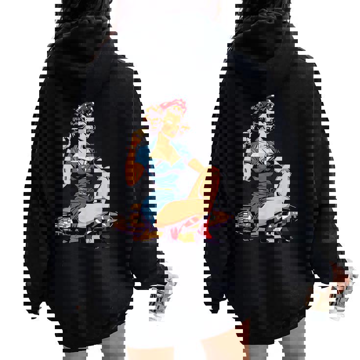 Retro Patriotic Pin-Upintage Usa Flag American Beauty Girl レディース オーバーサイズ パーカー バックプリント