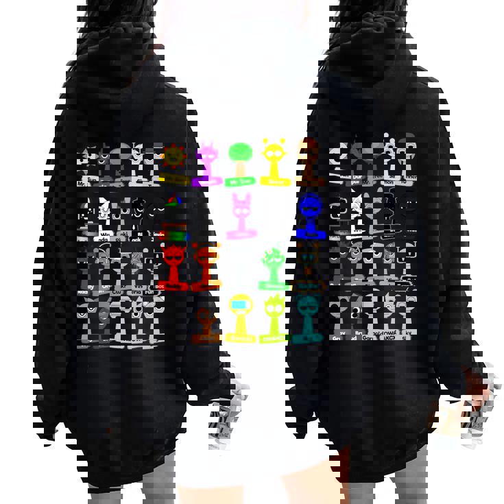 Sprunki All Here With Names For Boys And Girls Birthday レディース オーバーサイズ パーカー バックプリント