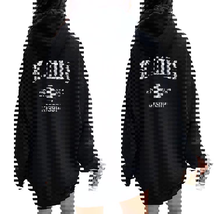 St Louis Missouri Mo ヴィンテージ アスレチック スポーツデザイン レディース オーバーサイズ パーカー バックプリント