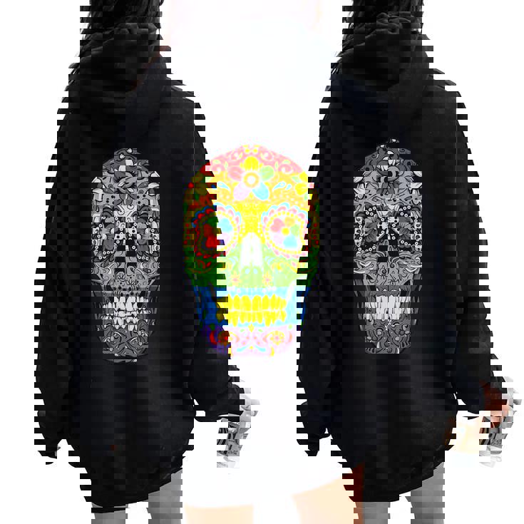 Sugarkull Lgbt Gay Pride Rainbow Flag Day Of The Dead レディース オーバーサイズ パーカー バックプリント
