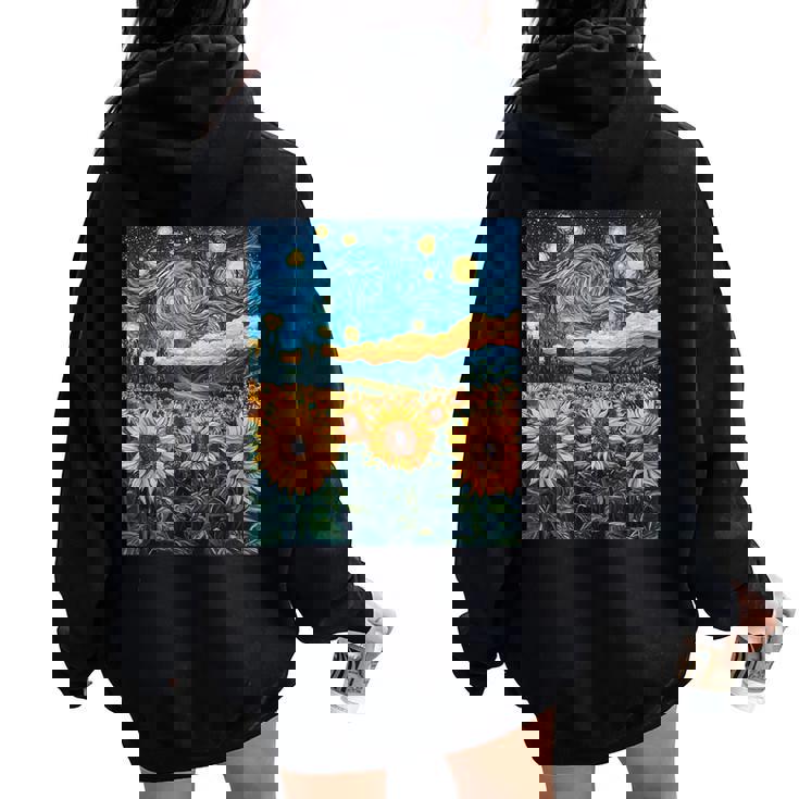 Sunflower Floral Flower Van Gogh Style Starry Night Graphic Women Oversized Hoodie Back Print Sunflower Floral Flower Van Gogh Style Starry Night Graphic Women Oversized Hoodie Back Print