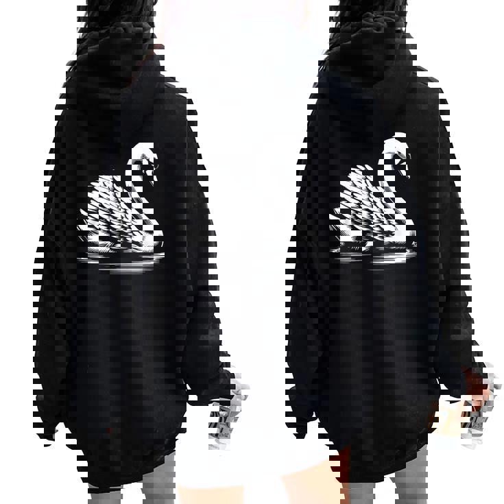 Swan Dad Mom Lover モノクロ 白鳥 レディース オーバーサイズ パーカー バックプリント