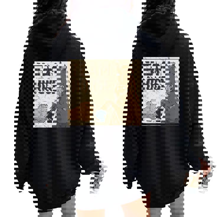 Team Horse 面白い馬のデザイン レディース オーバーサイズ パーカー バックプリント